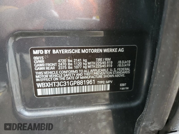 2016 BMW X1 xDrive28i z VIN WBXHT3C31GP881961, wystawiony jako Copart lot #56494955 z przebiegiem Nie podano mil oraz Czysty tytuł • Clean title. Historia ofert i sprzedaży dostępna na DreamBid. Obrazek 14.