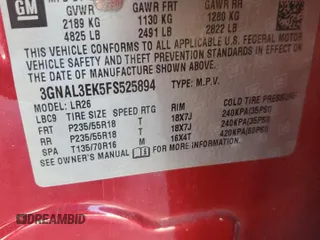 2015 Chevrolet Captiva Sport LT with VIN 3GNAL3EK5FS525894, listed as a Copart auction lot 80333694 with 70,032 mi miles and Salvage Title. Bid and sale history available at DreamBid. Image 13.