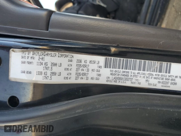 2001 Jeep Grand Cherokee Limited with VIN 1J4GX58S01C652737, listed as a Copart auction lot 81635494 with 175,498 mi miles and Salvage Title. Bid and sale history available at DreamBid. Image 15.