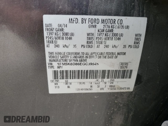 2014 Ford Explorer XLT z VIN 1FM5K8D86EGC39545, wystawiony jako Copart lot #57564825 z przebiegiem 207 544 mil mil oraz Szkody całkowita. Historia ofert i sprzedaży dostępna na DreamBid. Obrazek 13.