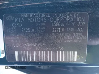 2016 Kia Optima Hybrid with VIN KNAGM4ADXG5096533, listed as a IAAI auction lot 41986694 with 1 mi miles. Bid and sale history available at carsss.com. Image 9.