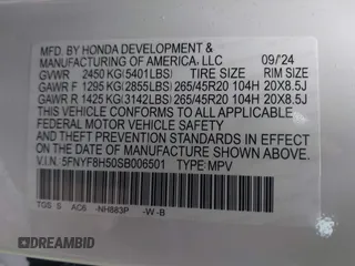 2025 Honda Passport EX-L с VIN 5FNYF8H50SB006501, выставлен на аукционе IAAI как лот 41926216 с пробегом 4 323 миль миль и . История ставок и продаж доступна на DreamBid. Изображение 9.