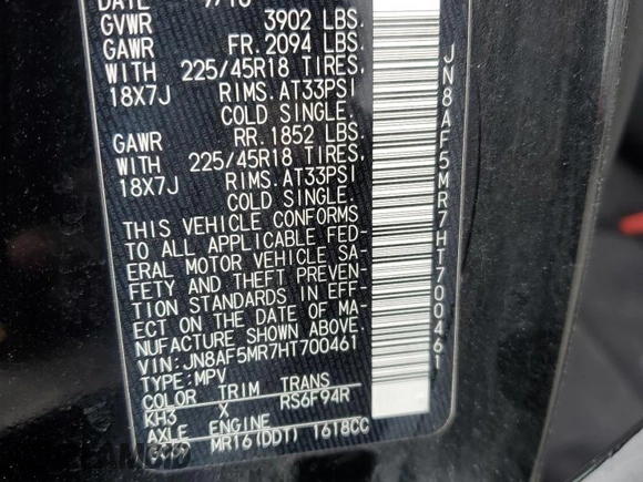 2017 Nissan Juke SL with VIN JN8AF5MR7HT700461, listed as a Copart auction lot 47531955 with 124,965 mi miles and Salvage Title. Bid and sale history available at carsss.com. Image 12.