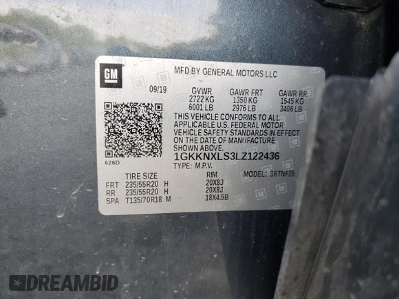 2020 GMC Acadia Denali z VIN 1GKKNXLS3LZ122436, wystawiony jako Copart lot #59465575 z przebiegiem 53 583 mil mil oraz Szkoda całkowita • Salvage title. Historia ofert i sprzedaży dostępna na DreamBid. Obrazek 13.