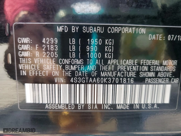 2019 Subaru Impreza with VIN 4S3GTAA60K3701816, listed as a Copart auction lot 52182295 with 82,249 mi miles and Salvage Title. Bid and sale history available at carsss.com. Image 12.