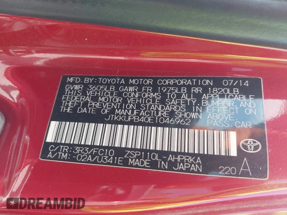 2014 Scion xD z VIN JTKKUPB40E1046962, wystawiony jako IAAI lot #42561732 z przebiegiem Nie podano mil oraz . Historia ofert i sprzedaży dostępna na DreamBid. Obrazek 9.