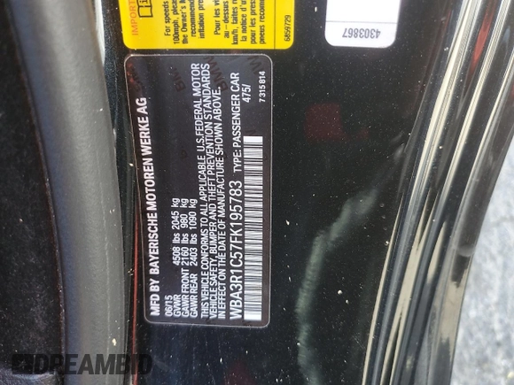 2015 BMW 4 Series 435i with VIN WBA3R1C57FK195783, listed as a Copart auction lot 54569625 with 121,074 mi miles and Clean Title. Bid and sale history available at carsss.com. Image 12.