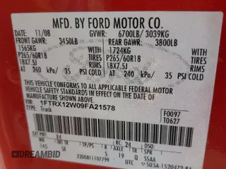 2009 Ford F-150 STX with VIN 1FTRX12W09FA21578, listed as a Copart auction lot 53314845 with 194,882 mi miles and Salvage Title. Bid and sale history available at carsss.com. Image 12.