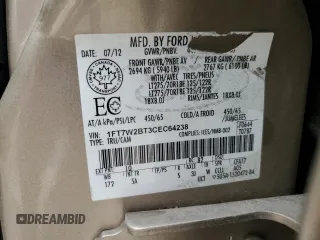 2012 Ford F-250 XL с VIN 1FT7W2BT3CEC64238, выставлен на аукционе Copart как лот 60459995 с пробегом 258 929 миль миль и Списание • Salvage title. История ставок и продаж доступна на DreamBid. Изображение 12.