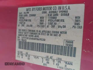 1999 Ford Ranger XL with VIN 1FTYR10V8XPB69520, listed as a IAAI auction lot 41646402 with 226,385 mi miles. Bid and sale history available at carsss.com. Image 9.