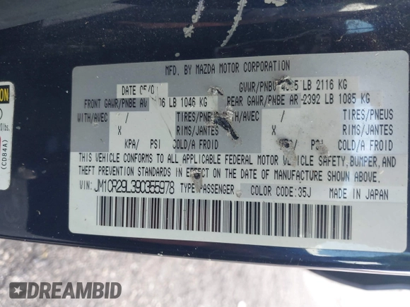 2009 Mazda 5 Sport with VIN JM1CR29L390355978, listed as a IAAI auction lot 41609117 with 118,588 mi miles and . Bid and sale history available at DreamBid. Image 9.