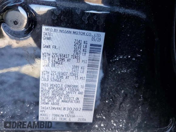 2019 Nissan Rogue SL with VIN 5N1AT2MV4KC830202, listed as a Copart auction lot 89082745 with 55,954 mi miles and Salvage Title. Bid and sale history available at carsss.com. Image 14.