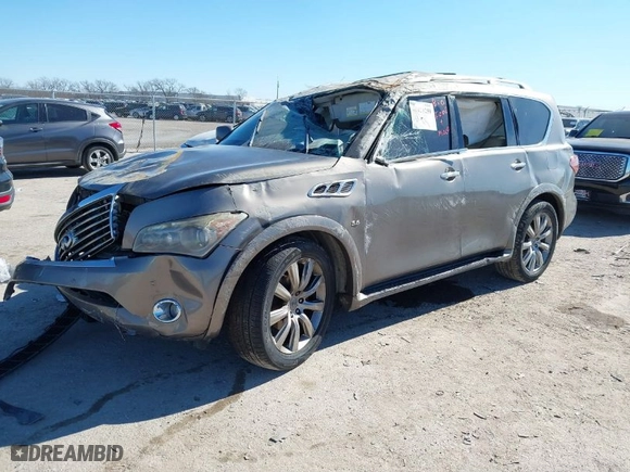 2014 Infiniti QX80 with VIN JN8AZ2NF5E9551423, listed as a IAAI auction lot 41424259 with 1 mi miles. Bid and sale history available at carsss.com. Image 2.