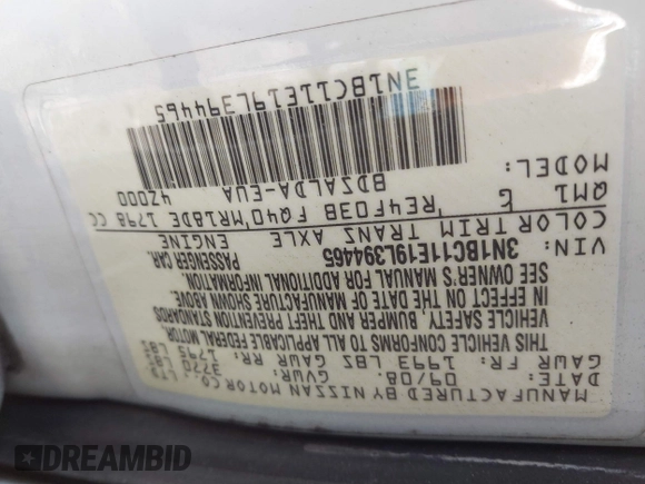 2009 Nissan Versa S with VIN 3N1BC11E19L394465, listed as a IAAI auction lot 41346553 with 159,983 mi miles and . Bid and sale history available at DreamBid. Image 9.