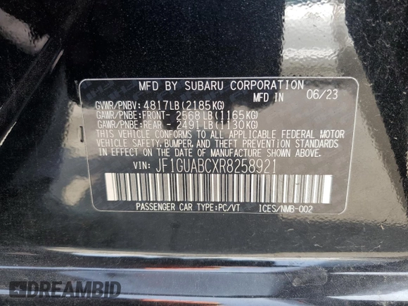 2024 Subaru Impreza with VIN JF1GUABCXR8258921, listed as a Copart auction lot 58564825 with 41,764 mi miles and Salvage title. Bid and sale history available at DreamBid. Image 12.