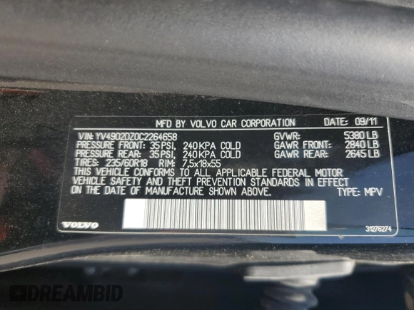 2012 Volvo XC60 3.0L z VIN YV4902DZ0C2264658, wystawiony jako Copart lot #54770615 z przebiegiem 190 267 mil mil oraz Czysty tytuł • Clean title. Historia ofert i sprzedaży dostępna na DreamBid. Obrazek 13.