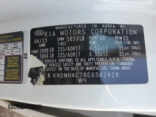 2014 Kia Sedona EX with VIN KNDMH4C78E6542428, listed as a Copart auction lot 71250904 with 137,981 mi miles and Clean Title. Bid and sale history available at carsss.com. Image 13.
