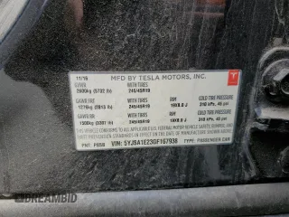 2016 Tesla Model S 90D with VIN 5YJSA1E23GF167938, listed as a Copart auction lot 51703075 with Not provided miles and Salvage title. Bid and sale history available at DreamBid. Image 12.