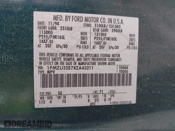 1999 Ford Explorer XLT z VIN 1FMZU32E7XZA43211, wystawiony jako IAAI lot #42162142 z przebiegiem 200 469 mil mil oraz . Historia ofert i sprzedaży dostępna na DreamBid. Obrazek 9.