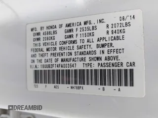 2015 Acura TLX Advance with VIN 19UUB2F74FA003547, listed as a IAAI auction lot 42101526 with 129,388 mi miles and . Bid and sale history available at DreamBid. Image 9.