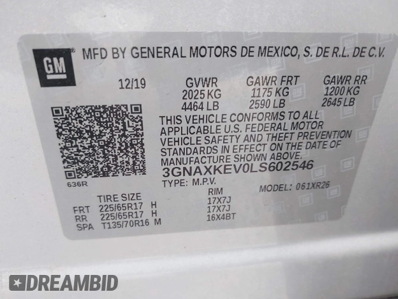 2020 Chevrolet Equinox LT z VIN 3GNAXKEV0LS602546, wystawiony jako IAAI lot #42167601 z przebiegiem 33 245 mil mil oraz . Historia ofert i sprzedaży dostępna na DreamBid. Obrazek 9.