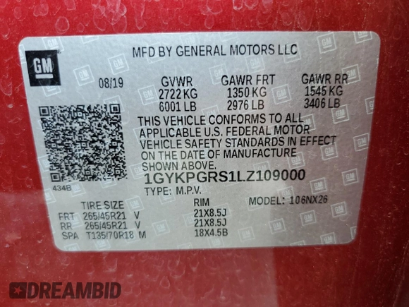 2020 Cadillac XT6 AWD Sport with VIN 1GYKPGRS1LZ109000, listed as a Copart auction lot 69247614 with 36,648 mi miles and Salvage Title. Bid and sale history available at carsss.com. Image 15.