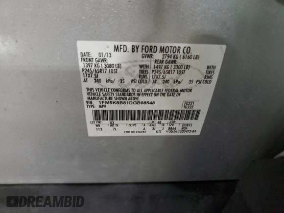 2013 Ford Explorer with VIN 1FM5K8B81DGB98548, listed as a Copart auction lot 50426935 with 145,478 mi miles and Clean Title. Bid and sale history available at carsss.com. Image 13.