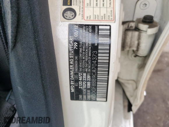 2012 Mercedes-Benz C 300 Sport with VIN WDDGF8BB9CA704373, listed as a Copart auction lot 63184325 with 86,497 mi miles and Salvage title. Bid and sale history available at DreamBid. Image 13.