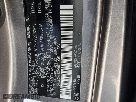 2021 Toyota Sienna Limited with VIN 5TDESKFC0MS030356, listed as a Copart auction lot 42554835 with 165,343 mi miles and Salvage Title. Bid and sale history available at DreamBid. Image 13.