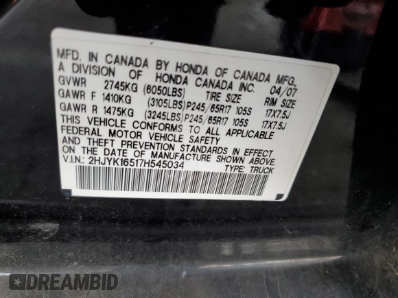 2007 Honda Ridgeline RTL z VIN 2HJYK16517H545034, wystawiony jako Copart lot #59819385 z przebiegiem 258 928 mil mil oraz Czysty tytuł • Clean title. Historia ofert i sprzedaży dostępna na DreamBid. Obrazek 12.