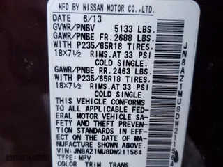 2013 Nissan Murano SV with VIN JN8AZ1MU8DW211564, listed as a Copart auction lot 87284164 with 0 mi miles and Clean Title. Bid and sale history available at carsss.com. Image 12.
