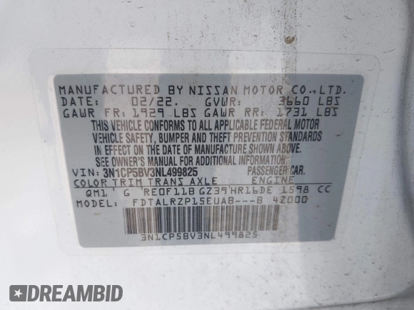 2022 Nissan Kicks S with VIN 3N1CP5BV3NL499825, listed as a IAAI auction lot 41932673 with 48,664 mi miles. Bid and sale history available at carsss.com. Image 9.