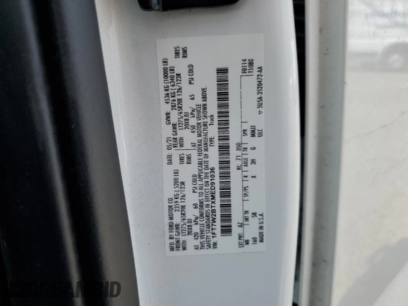 2021 Ford F-250 XL with VIN 1FT7W2BTXMED91036, listed as a Copart auction lot 58996015 with Not provided miles and Salvage title. Bid and sale history available at DreamBid. Image 13.
