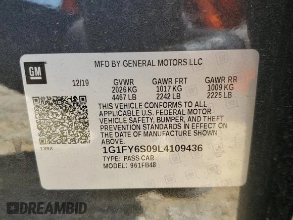 2020 Chevrolet Bolt EV LT with VIN 1G1FY6S09L4109436, listed as a Copart auction lot 61984105 with 50,636 mi miles and Clean title. Bid and sale history available at DreamBid. Image 12.