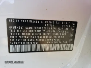 2014 Volkswagen Jetta GLI with VIN 3VW4T7AJ8EM287825, listed as a Copart auction lot 61809114 with 123,305 mi miles and Salvage title. Bid and sale history available at DreamBid. Image 14.