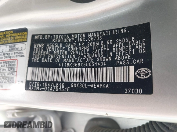 2005 Toyota Avalon XL with VIN 4T1BK36BX5U051434, listed as a IAAI auction lot 41914519 with 300,232 mi miles and . Bid and sale history available at DreamBid. Image 9.