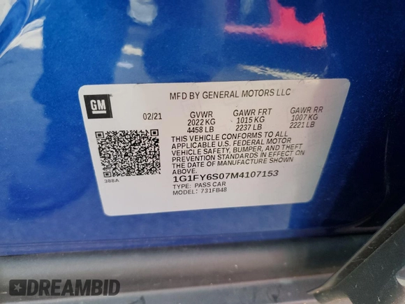 2021 Chevrolet Bolt EV LT with VIN 1G1FY6S07M4107153, listed as a Copart auction lot 40770513 with 8,122 mi miles. Bid and sale history available at carsss.com. Image 12.