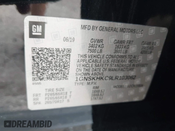 2020 Chevrolet Suburban LT with VIN 1GNSKHKC9LR103062, listed as a IAAI auction lot 42478008 with 229,786 mi miles and . Bid and sale history available at DreamBid. Image 9.