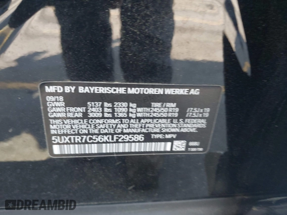 2019 BMW X3 sDrive30i with VIN 5UXTR7C56KLF29586, listed as a IAAI auction lot 41892881 with 26,415 mi miles. Bid and sale history available at carsss.com. Image 9.