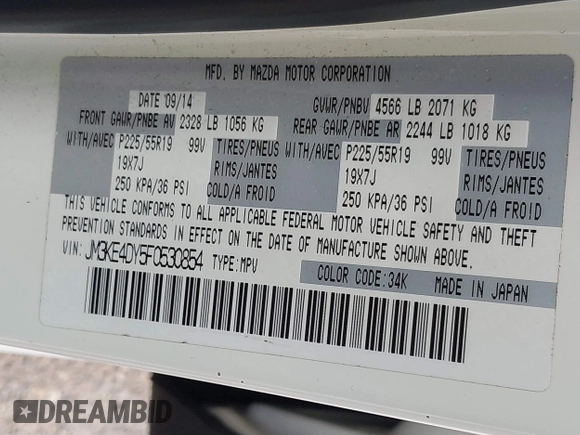 2015 Mazda CX-5 Grand Touring with VIN JM3KE4DY5F0530854, listed as a IAAI auction lot 42274582 with 144,732 mi miles and . Bid and sale history available at DreamBid. Image 9.