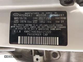 2016 Hyundai Accent SE z VIN KMHCT4AE8GU121220, wystawiony jako IAAI lot #42478517 z przebiegiem 133 491 mil mil oraz . Historia ofert i sprzedaży dostępna na DreamBid. Obrazek 9.