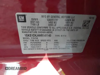2017 GMC Yukon Denali with VIN 1GKS1CKJ4HR141145, listed as a IAAI auction lot 40799652 with 104,369 mi miles. Bid and sale history available at carsss.com. Image 9.