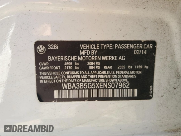 2014 BMW 3 Series 328i xDrive с VIN WBA3B5G5XENS07962, выставлен на аукционе Copart как лот 56357205 с пробегом 105 641 миль миль и Списание • Salvage title. История ставок и продаж доступна на DreamBid. Изображение 13.