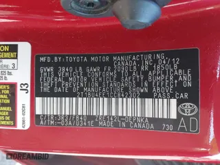 2012 Toyota Corolla L with VIN 2T1BU4EE1CC842302, listed as a IAAI auction lot 41875707 with 170,038 mi miles. Bid and sale history available at carsss.com. Image 9.