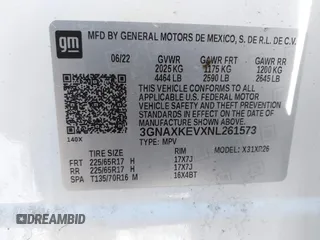 2022 Chevrolet Equinox LT with VIN 3GNAXKEVXNL261573, listed as a IAAI auction lot 41964423 with 45,648 mi miles. Bid and sale history available at carsss.com. Image 9.