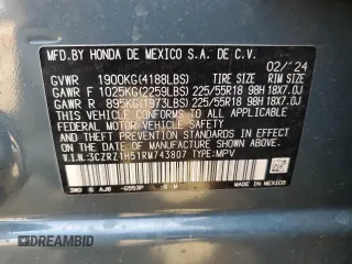 2024 Honda HR-V Sport with VIN 3CZRZ1H51RM743807, listed as a Copart auction lot 49082065 with 12,967 mi miles and Salvage Title. Bid and sale history available at carsss.com. Image 15.