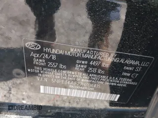 2018 Hyundai Sonata SEL with VIN 5NPE34AF2JH706415, listed as a IAAI auction lot 42007535 with 78,573 mi miles and . Bid and sale history available at DreamBid. Image 9.