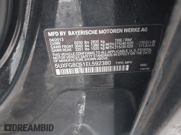 2014 BMW X6 50i z VIN 5UXFG8C51EL592380, wystawiony jako IAAI lot #41566410 z przebiegiem 110 142 mil mil oraz . Historia ofert i sprzedaży dostępna na DreamBid. Obrazek 9.