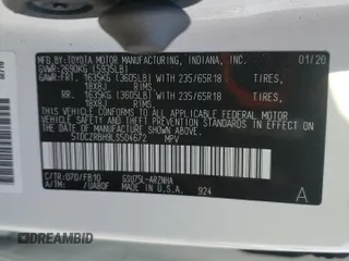 2020 Toyota Highlander L with VIN 5TDCZRBH9LS504672, listed as a Copart auction lot 54147505 with 49,879 mi miles and Salvage title. Bid and sale history available at DreamBid. Image 13.