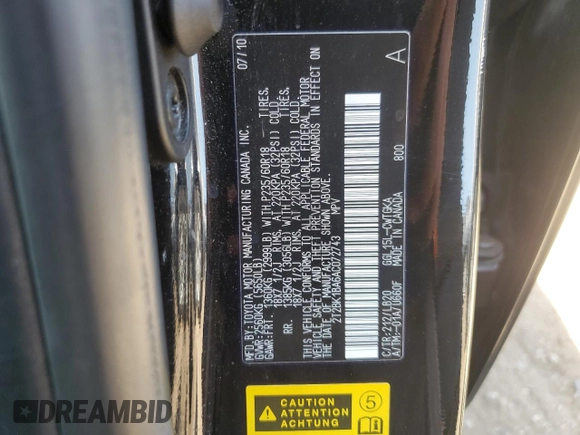 2010 Lexus RX 350 with VIN 2T2BK1BA6AC072743, listed as a Copart auction lot 53139315 with 205,754 mi miles and Salvage Title. Bid and sale history available at carsss.com. Image 13.